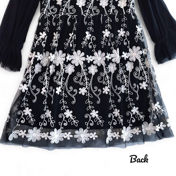 Young Essence Womens Embroidered Floral Ribbon Mini Dress Size Large - Picture 10 of 10